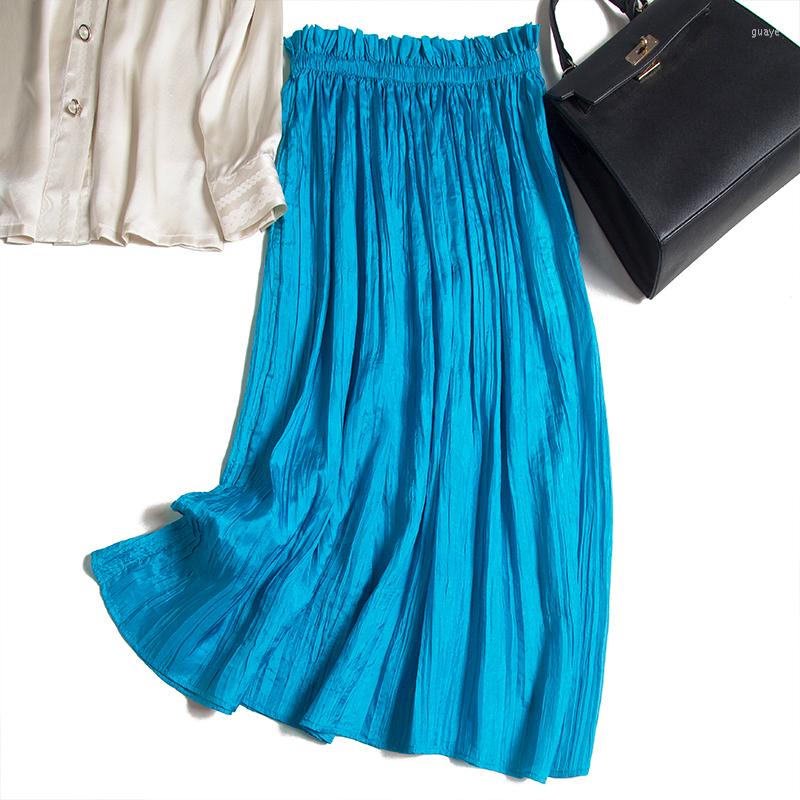 

Skirts Pleated Skirt Bud Waist All-match Mid-length Silk Bottoming, Blue