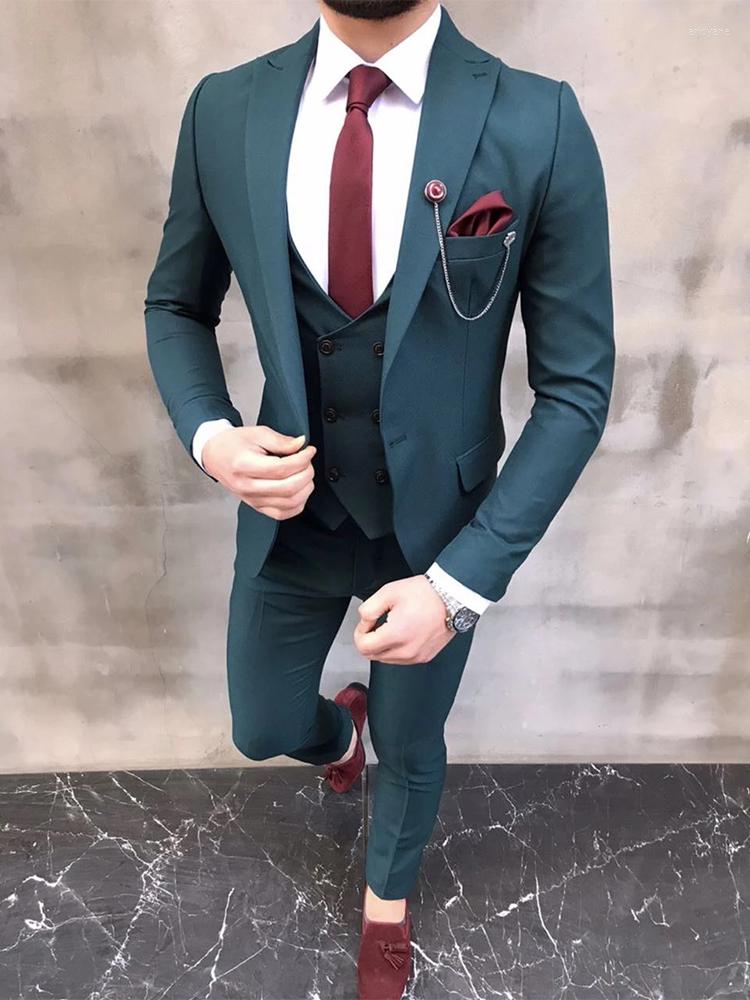 

Men's Suits 2023 Bridegroom Formal Party Men One Breasted Men's Business 3 Pieces(Jacket Pant Vest Tie)traje Novio, Green