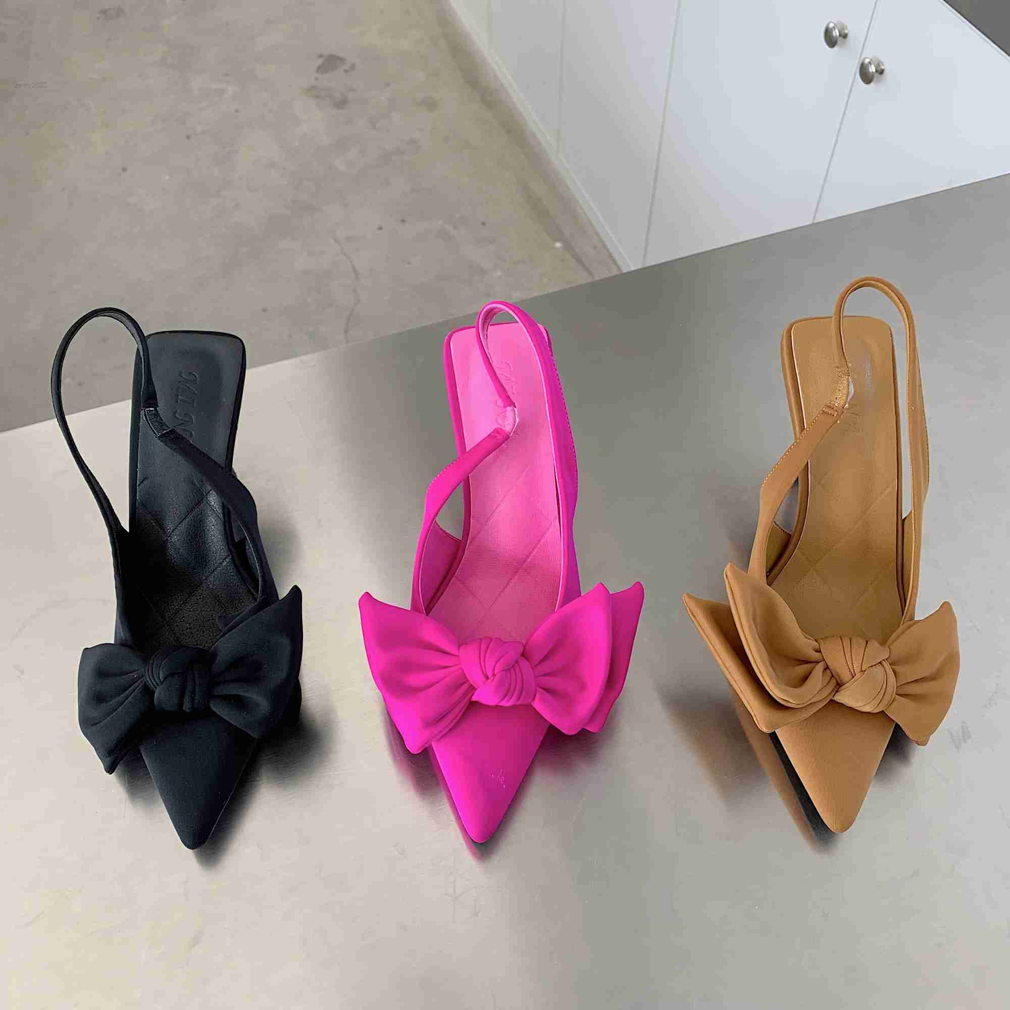 

Sandals 2022 Summer Brand Women Slingback Sandals Shoes Fashion Bow-knot Pointed Toe Slip On Ladies Elegant Dress Pumps Shoes, Rosy red