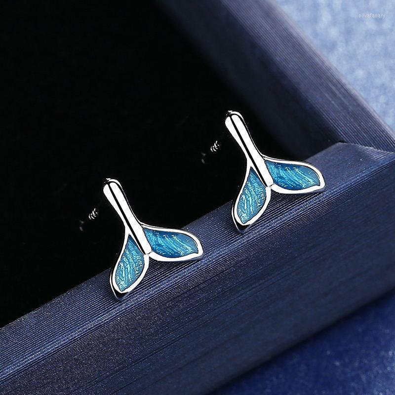 

Stud Earrings Fish-tail Female Dream Sweet Mermaid Tail Blue Ear Jewelry Foam Cute Simple Forest Wind