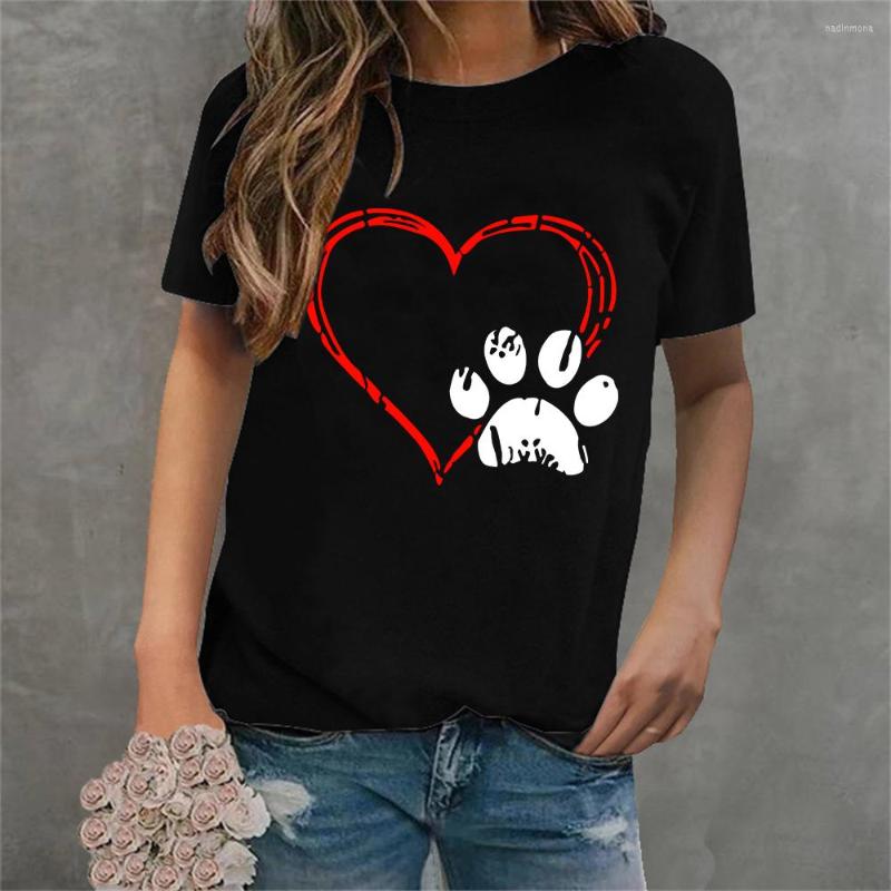 

Women's T Shirts Dog Love Heart Print Women T-shirts Cute Graphic O-neck Short Sleeve Summet Shirt Fashion Topss, Gray 1