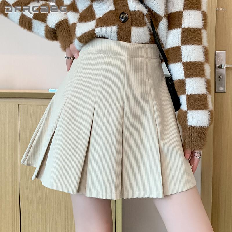 

Skirts Arrivals Winter Corduroy Pleated Skirt Woman 2023 High Waist Vintage Casual Ball Gown Short Saias Female Apricot, Black