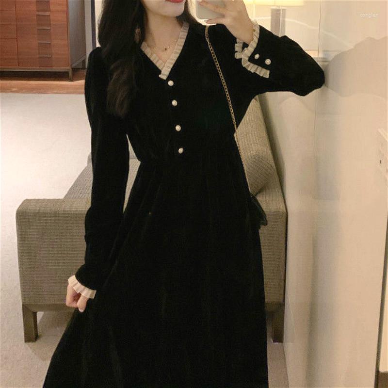 

Casual Dresses Elegant Vintage Dress Women Long Sleeve Solid Black Party Female V-Neck Lace Midi Gothic Autumn 2023 Office Lady, Black mini dress