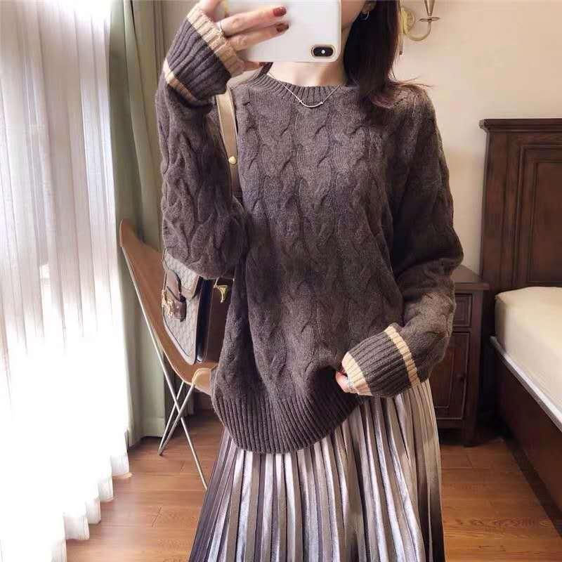 

Women's Sweaters Women Sweater Wool And Cashmere Pullover Twist Loose Autumn Winter, Black