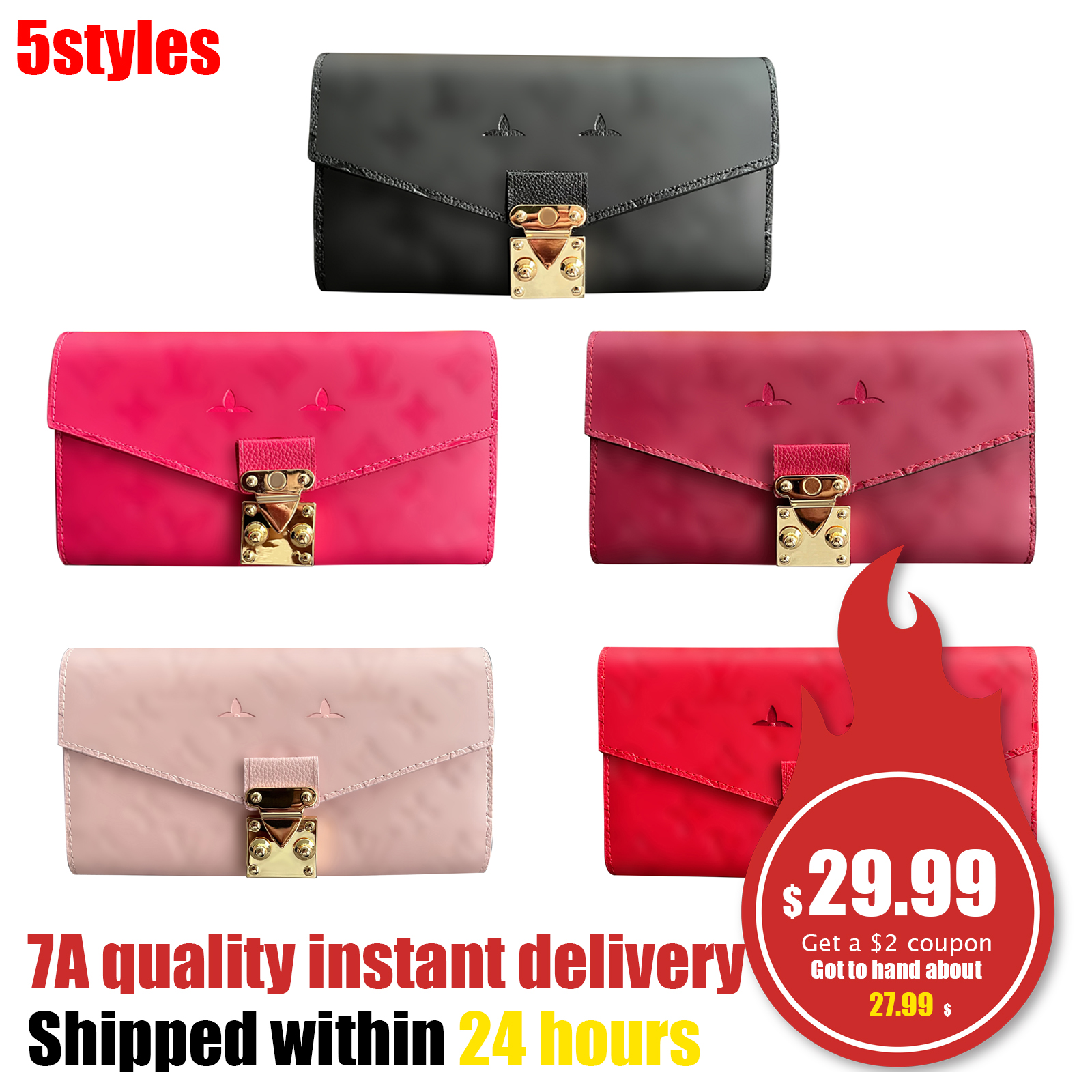 

LVL Mens Genuine Leather Key Wallets purses bag Cardholder passport Women's Card Holders long Embossed Multiple card slots Credit card Coin purses key pouch buckle, Fuchsia