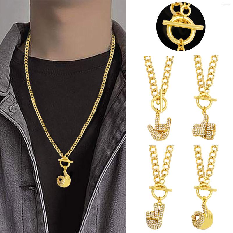 

Chains Euramerican Cuban Necklace Hip Hop Street Fashion Personality Diamond Inlaid Gesture Collarbone Chain