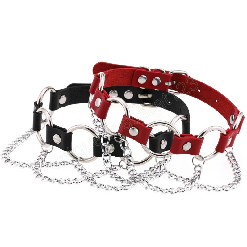 

16 Colors Harajuku Gothic Circle Necklaces PU Leather Necklaces Tassel Chain Choker Necklaces Women Men Jewelry