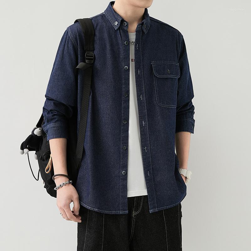 

Men's Casual Shirts Men Thin Denim Long Sleeve Shirt 2023 Spring Autumn Korean Trendy Solid Color Tooling Jean Jacket Male Classic Cotton, Black