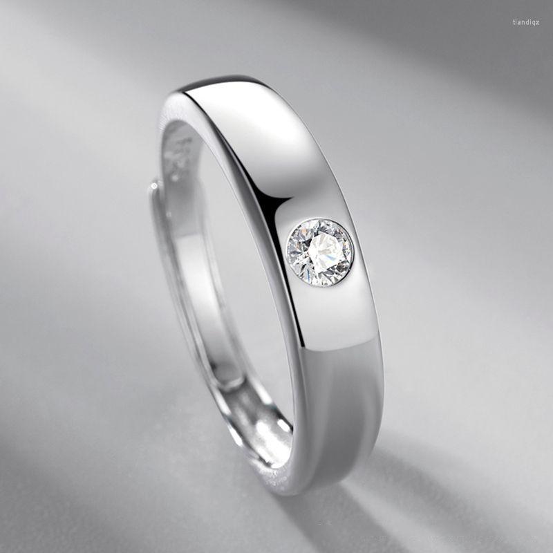 

Wedding Rings Silver Color Simulation Moissanite Zircon Ring Round Single Lovers' Live Mouth Adjustable Simple Fashion Jewelry