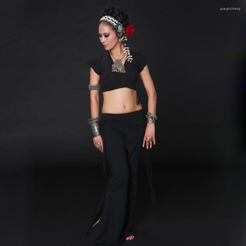 

Stage Wear Tribal Fusion Belly Dance Costume 2pcs Set Top And Pants Plus Size For, Black