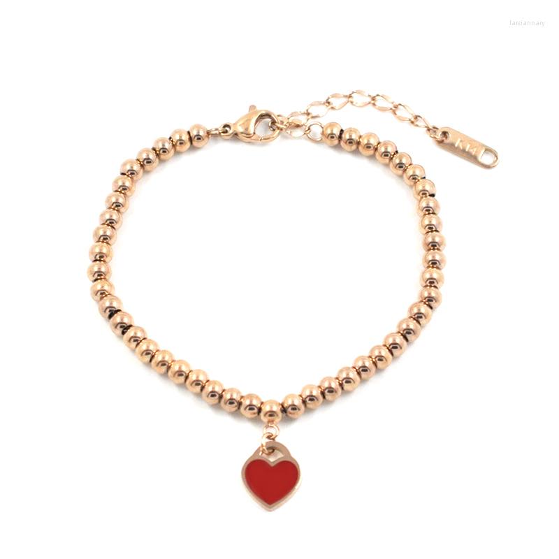 

Bangle Red Enamel Heart Bracelets & Bangles For Women Charm Beaded Stainless Steel Couple Bracelet Jewelry