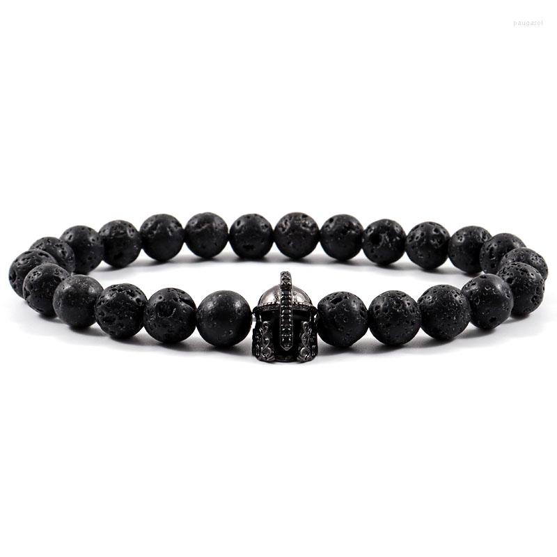 

Strand 2023 Trendy Helmet Bracelet Men Pave CZ Charm Handmade 8mm Lava Stone Bead For Jewelry Gift