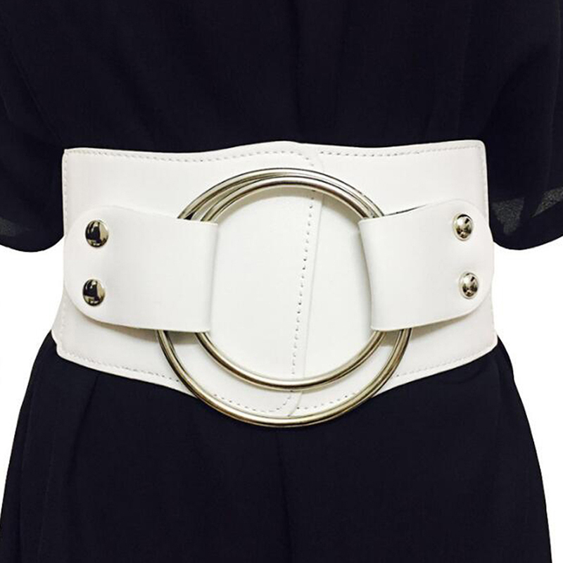 

Belts Lady Retro Wide Waist Belts Stretchy Elastic Corset Waistband Hollow Metal Big Oring Women's Belt For Dress Jacket 230316, Black