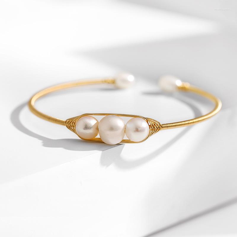

Bangle Freshwater Pearl Bracelet For Women Opening Adjustable Unique Gold Color Metal Twine Jewelry 2023 Fashion Bracelets