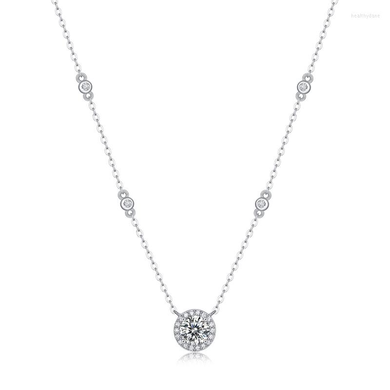 

Chains 18K Gold Plated Necklace Moissanite Pendant 1.0 CT Circle Round Pendants Link Chain Women Jewelry