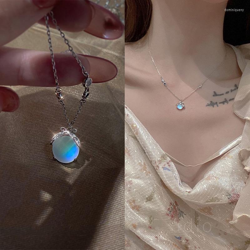 

Pendant Necklaces Korea Fashion Firefly Necklace For Women 2023 Trend Charm Moonstone Titanium Steel Chain Jewelry Birthday Gift Accessories