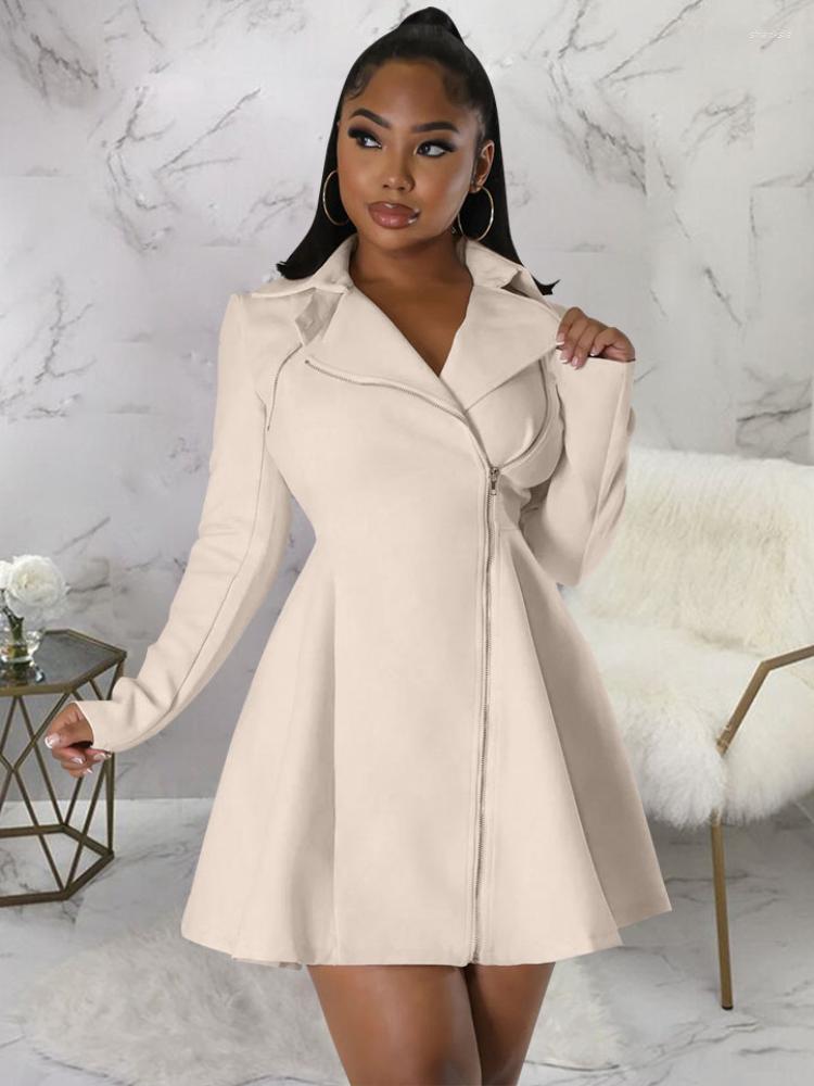 

Casual Dresses WUHE Long Sleeve Turn-down Collar Zipper Short A-line Dress Office Lady Fall 2023 Women Sexy Party Prom Evening Vestidos, Apricot