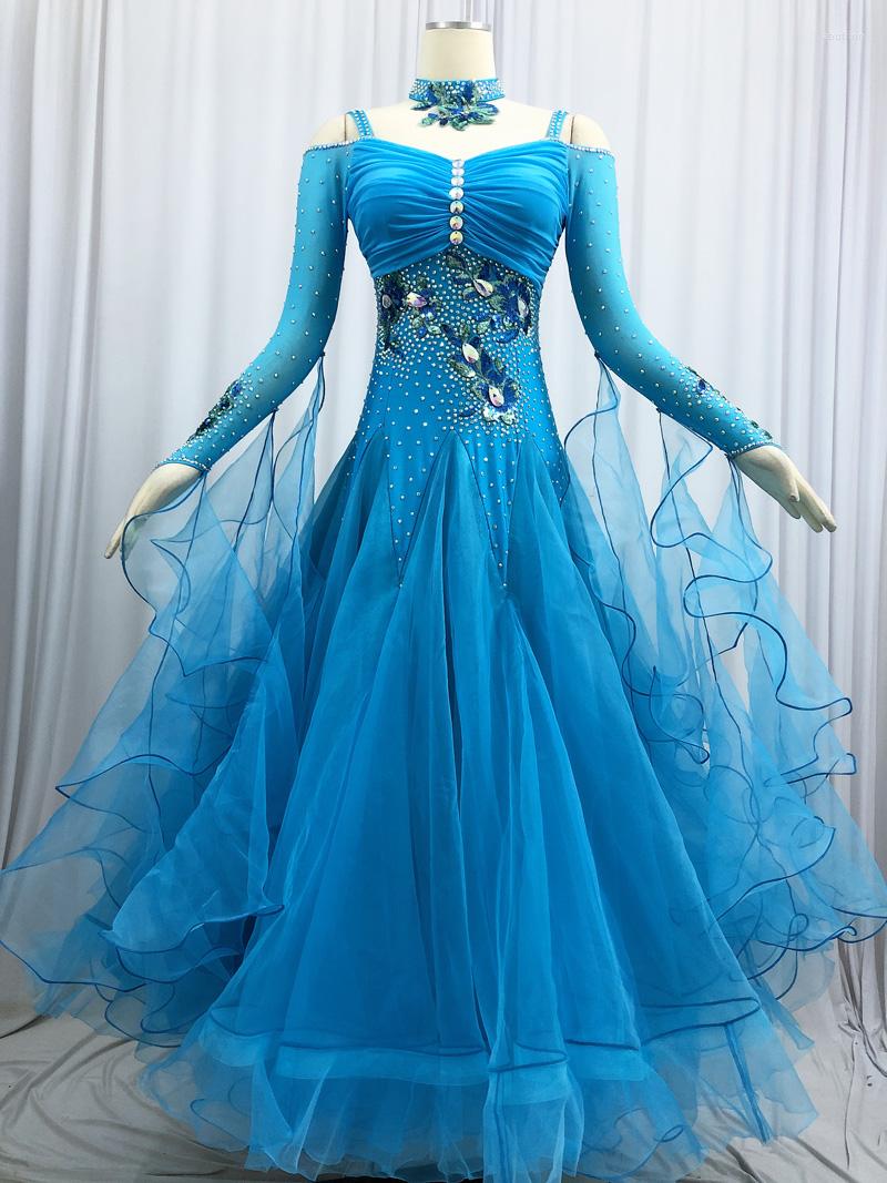 

Stage Wear Ballroom Competition Dance Dresses Women 2023 Long Sleeve Waltz Skirt Blue Standard Dancing Dress Adult, Other color