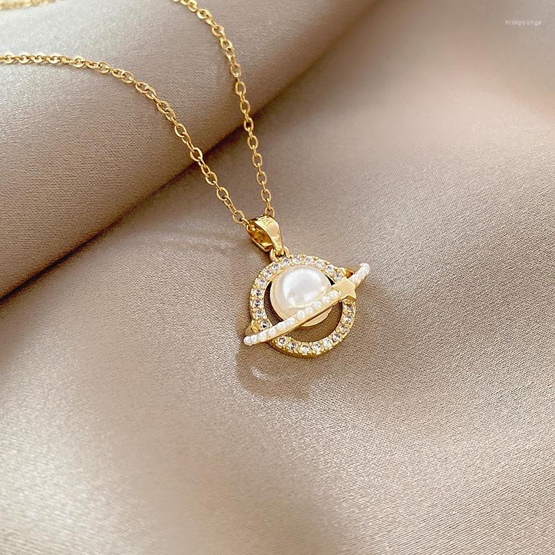 

Chains Lovelink Gold Color Crystal Pearl Round Earth Party Women's Fashion Choker Necklaces Simple Metal Star Chain Jewelry Gifts