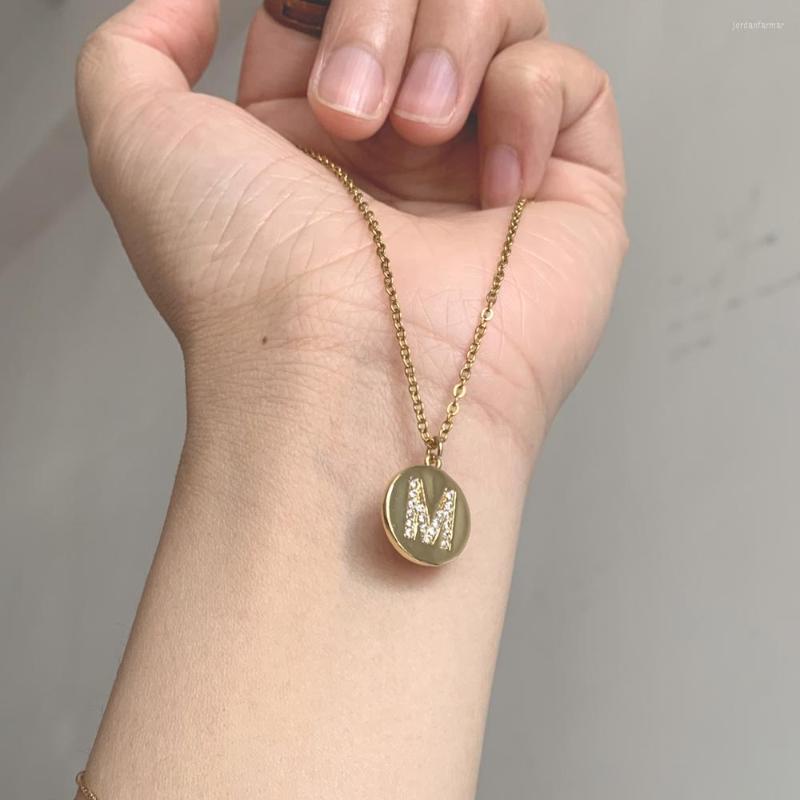 

Pendant Necklaces Simple Name A-Z 26 Initial Letter Round Necklace Womem Men Trendy Gold Color CZ Alphabet Charm Steel Chain Jewelry