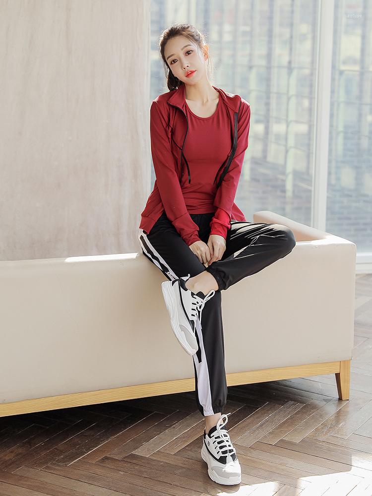 

Active Sets 2023 Women Fitness Set 4 In 1 Yoga Black Bra & Pants T-Shirts Red Jacket Sport Wear Run Outdoor Jog