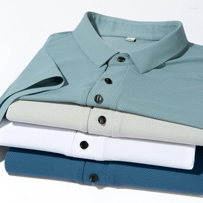 

Men's Casual Shirts Summer Jacquard Fashion Men's Polo Short Sleeve Turn Down Collar Slim Fit Button Breathable Polos Man Clothing, Ss2313-3