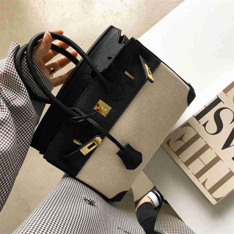 

Designers Handbags Birkin Designer Bags Small Design Leather Cowhide Splicing Canvas Autumn and Winter New Large Capacity Single Shoulder Mess Ayw, Picture color 25cm