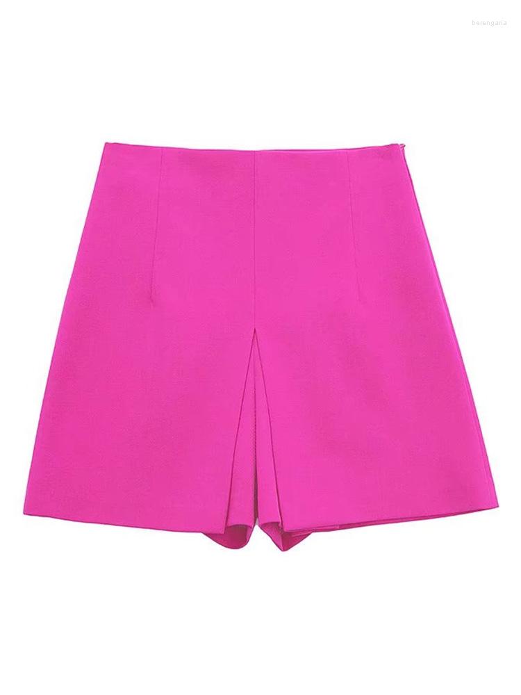 

Women' Shorts 2023 Summer Women Fashion Front Pleated Skirts Vintage High Waist Zipper Female Skort, Rose red