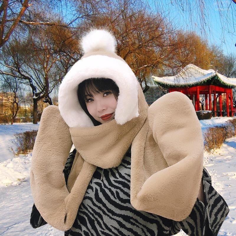 

Beanies Beanie/Skull Caps Fashion Winter Women Warm Cute Bear Ear Hat Casual Plush And Scarf In One Solid Color Novelty Present Delm22, Pink
