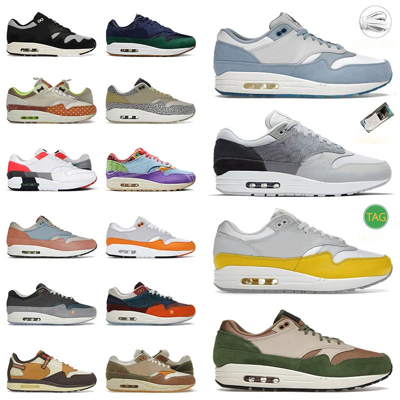 

New 2022 2023 Arrival Max 1 Running Shoes for Men Women Airmaxs 1/87 Cocepts x Far Out Patta Black Grey Cactus Jack Wheat Trainers Sneakers Eur, D41 36-45 anniversary royal