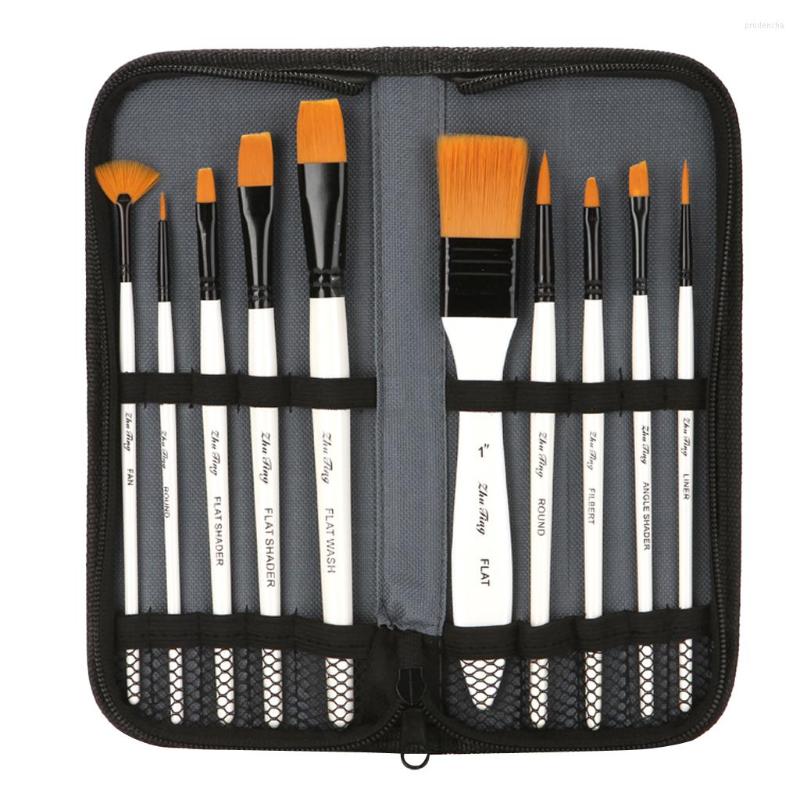 

Makeup Brushes 10pcs Artist Paint Brush Set Nylon Hair Wood Black Handle Watercolor Acrylic Oil Painting Art Supplies Wholesale