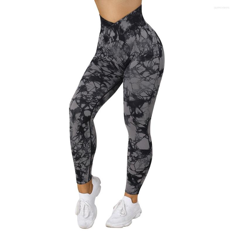 

Active Pants Yoga Seamless Fitness Gym High Waist Classic Leggings Push Up Sports Workout Tie-Dye Printed Women Legging, Black