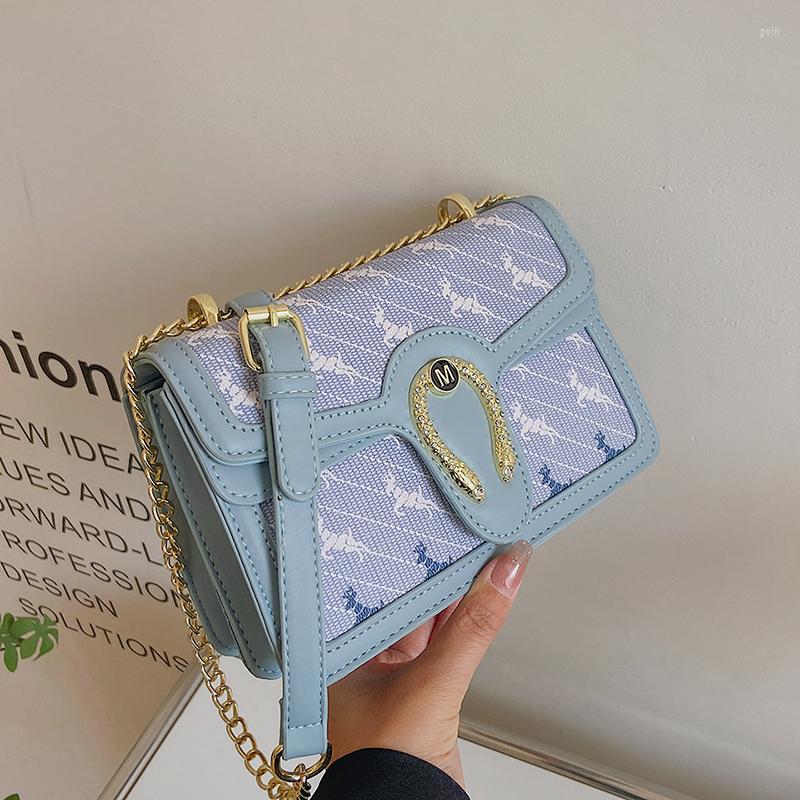 

Shoulder Bags Fashion Ladies Animal Pattern Bag Built-in Sandwich Metal Chain Cute Urban Girl Shopping Messenger, Blue