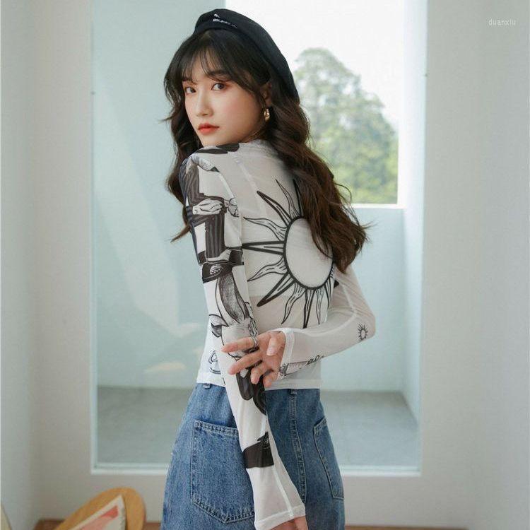 

Women' T Shirts Y2K Women' T-shirt Versatile Printed Short Mesh Bottom Spring Summer Autumn Winter Spicy Girls Small Design Crop Top, Green