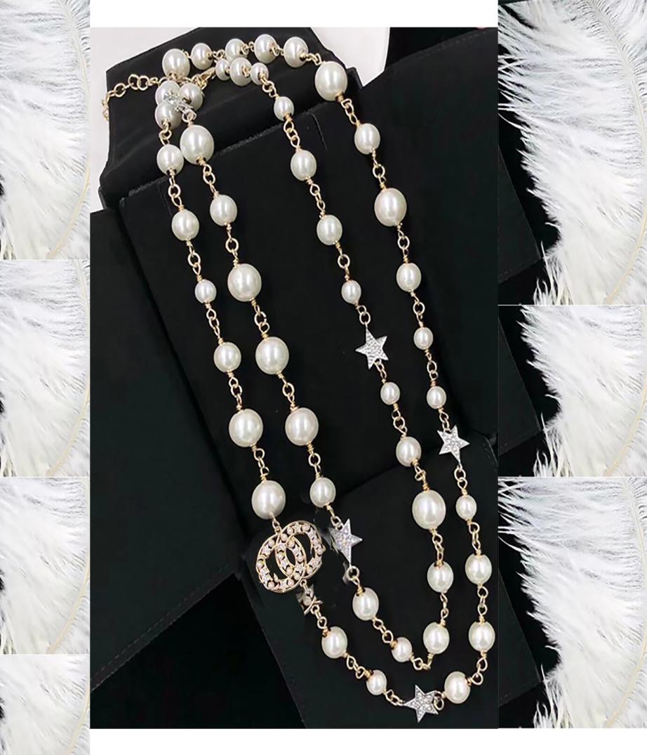 

2022 Fashion sweater necklace luxury long pendant necklaces classic style Strands strings elegant pearl chain letter double layer 4156288