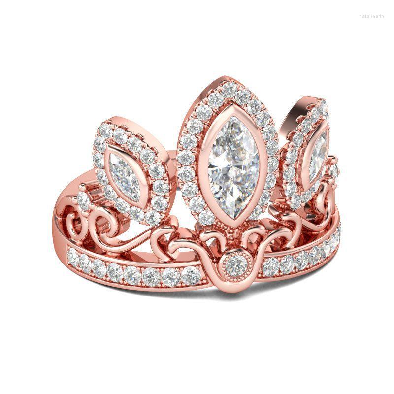 

With Side Stones Queen Crown Ring 925 Sterling Silver Cz Promise Wedding Band Rings For Women Bridal Fashion Party Jewelry