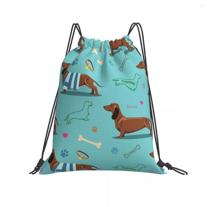 

Shopping Bags Drawstring Bag Dachshund Dogs And Bones Foldable Gym Fitness Backpack Hiking Camping Swimming Sports, White