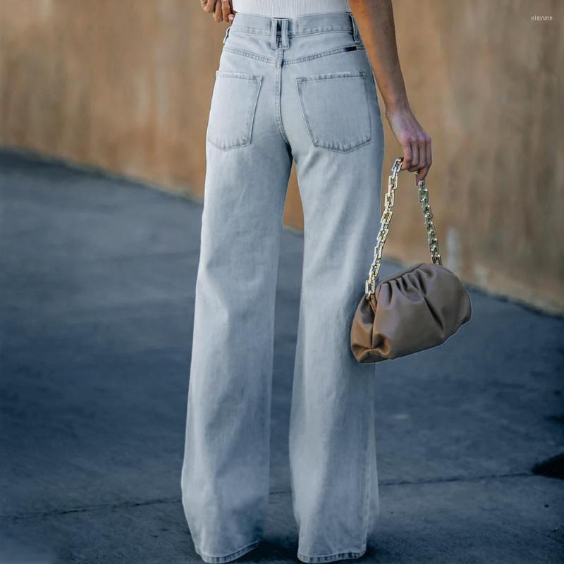 

Women' Jeans Women Distressed Flare Mid High Waist Ripped Denim Pants Summer Ladies Loose Hole Light Blue Color Long