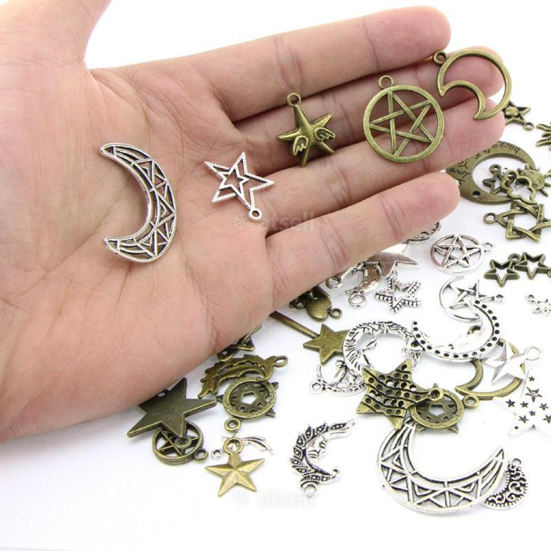 

Charms 73PCS/Set Direct Star And Moon Pendant Set Bronze Tibetan Silver Jewelry DIY Accessories For Necklace Bracelet Making