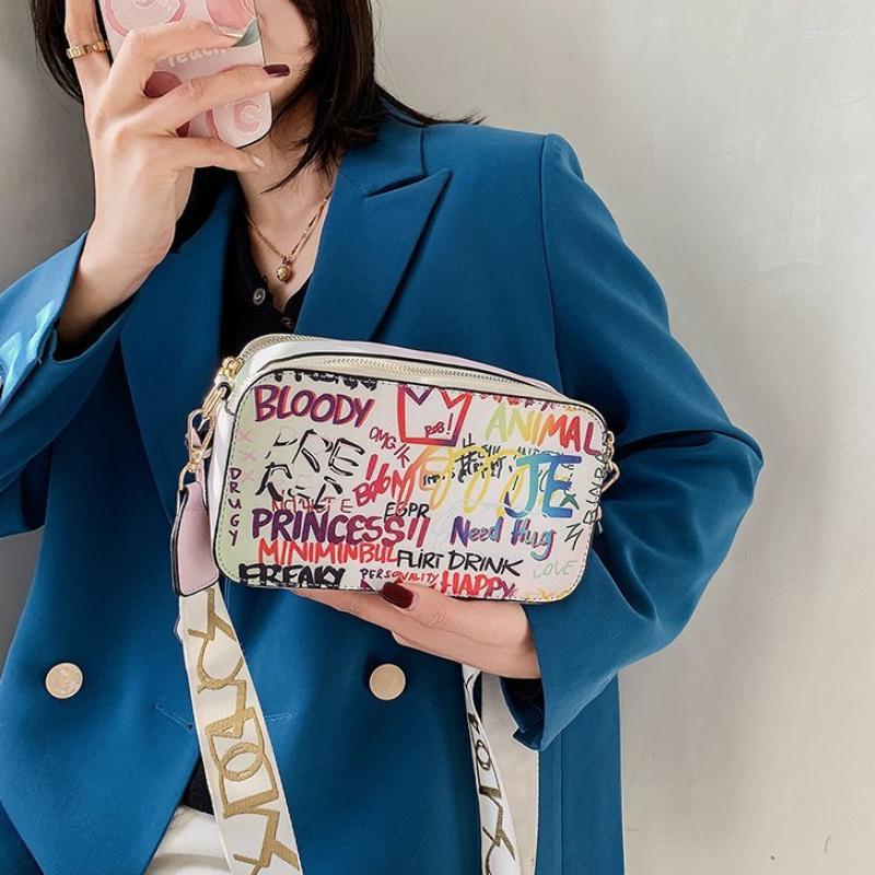 

Evening Bags Letter Graffiti PU Leather Small Crossbody Women Fashion Shoulder Bag Luxury Designer Handbags Female Mobile Phone Purses, Black