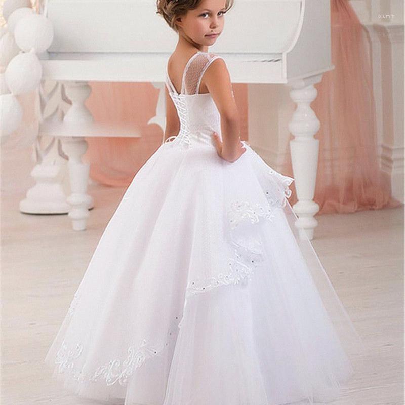 

Girl Dresses Elegant Flower For Wedding Sleeveless White/Ivory Lace Princess Gown First Communion Girls Birthday