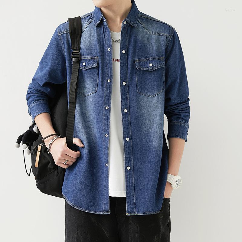 

Men's Casual Shirts Men's All-Match Long Sleeve Denim Shirt 2023 Spring And Autumn Korean Style Slim Tooling Jean Jacket Classic Fashion, Dark blue