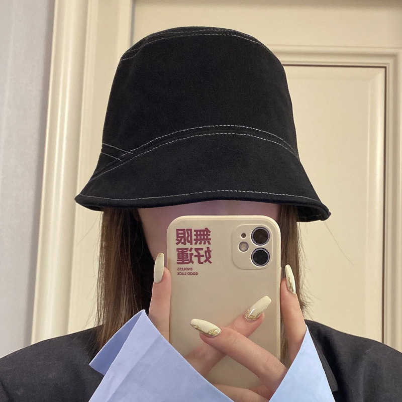

Summer Hats Caps Men's Women's Ins wind ~ bucket cover face fisherman hat female Korean version show face small net red hat Bucket Hat self closing hat, Gray
