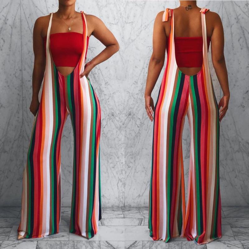 

Women' Jumpsuits & Rompers BKLD Fashion Jumpsuit Striped Overalls For Women 2023 Summer Clubwear Sleeveless Wide Leg Pants, Picture shown