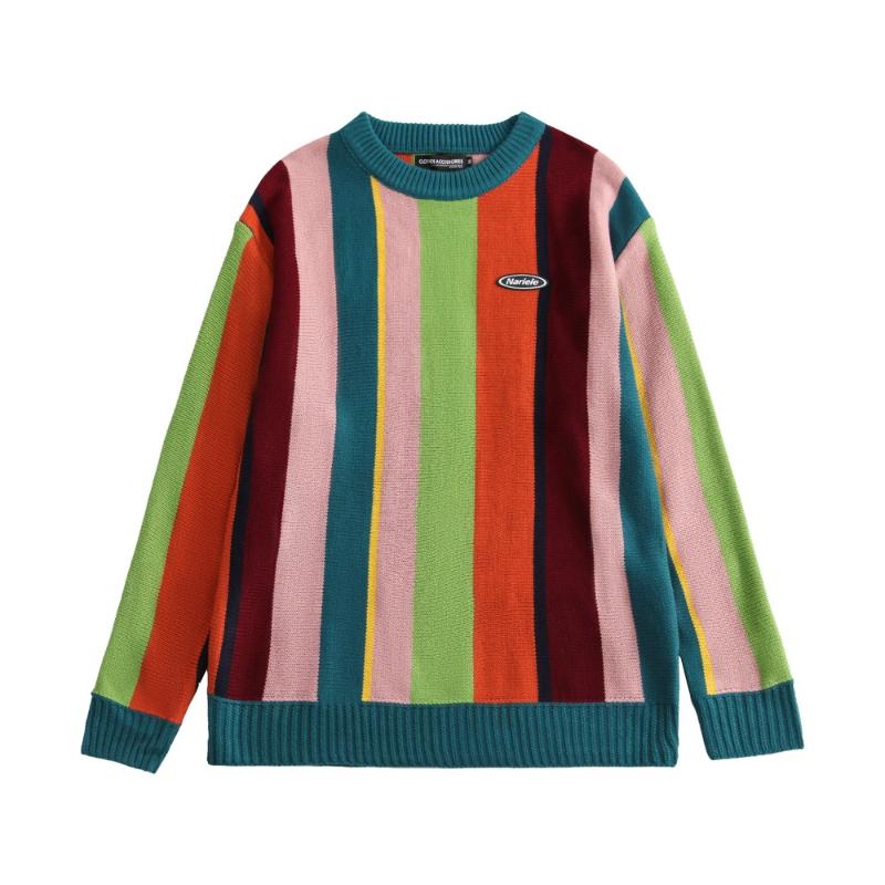 

Women's Sweaters Multi-color Striped Vintage Long Sleeve Tops Women 2023 Winter Gothic Clothes Punk Goth Sweatshirts Fashion Streetwear, Blue