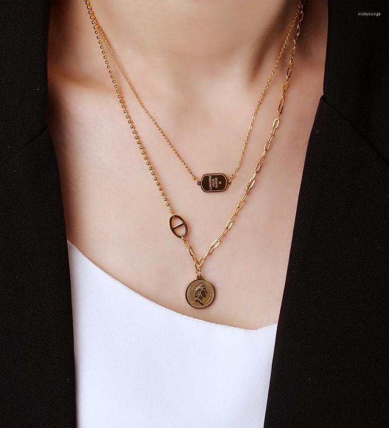 

Chains Titanium Steel Necklace Female Fashion Light Luxury Minor Double Layer Queen Collarbone Chain Temperament Cold Wind Star