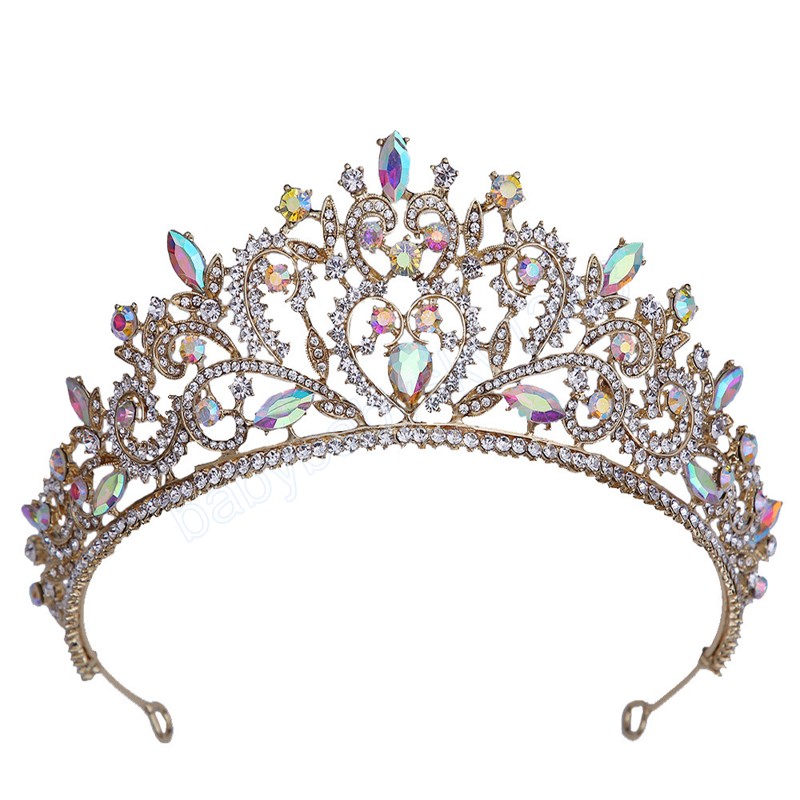 

Luxury AB Crystal Flower Tiara Crown For Women Wedding Party Gift Girls Queen Bridal Bride Water Drop Crown Hair Jewelry