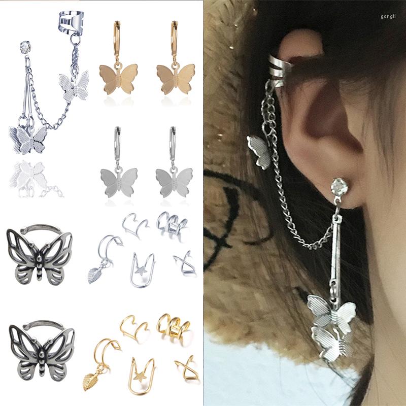 

Backs Earrings Punk Butterfly Clip For Women Girls Ear Hook Clips Double Pierced Statement Chain Earring Fashion Jewelry Cuffs