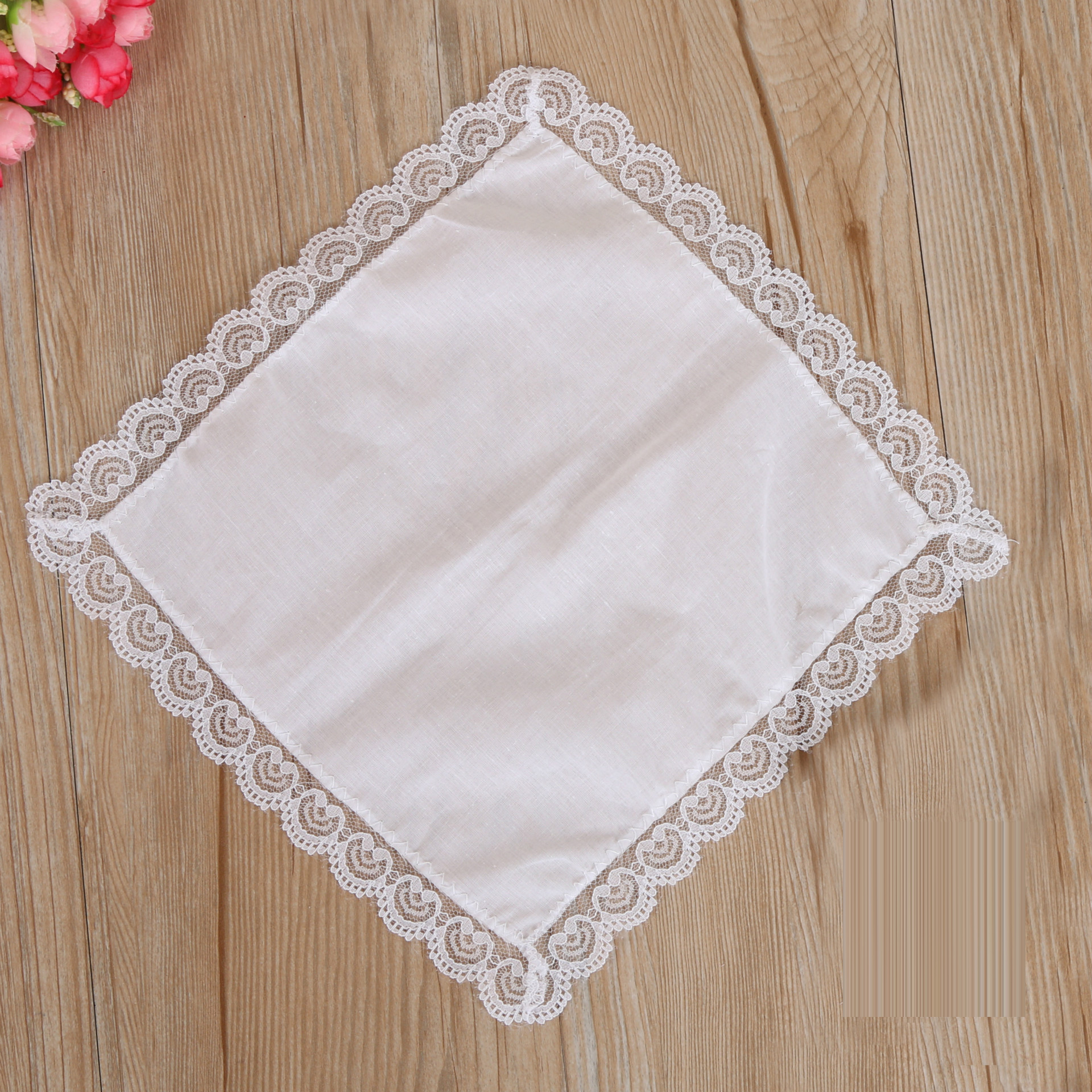 

Wedding Decorations Pure White with Lace Plain DIY Print Draw Hankies Cotton Handkerchiefs Pocket Square 25X25 cm