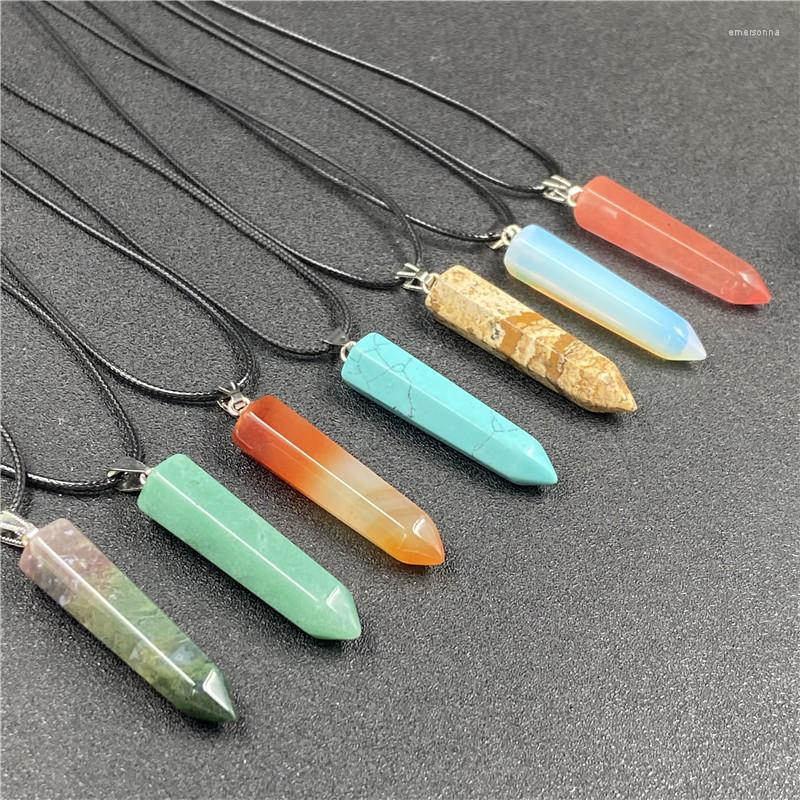 

Choker Reiki Healing Crystal Quartz Pendulum Hexagon Pillar Pendant Stone Rope Chain Necklace Wholesale Charms Jewelry For Women Men